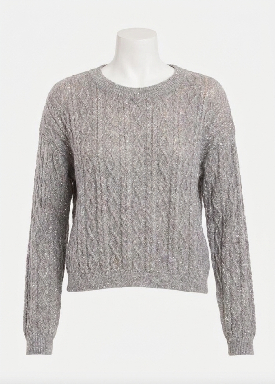 NEW ANOTHER LOVE sari sparkle cable knit sweater in silver